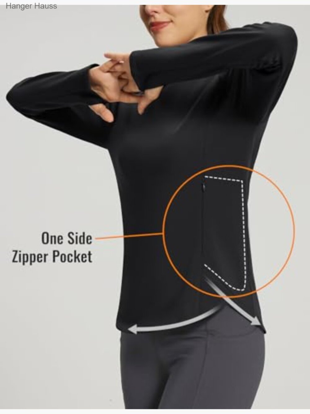 Fleece Lined Thermal Top Long Sleeve Thumbholes Zipper Pocket Workout Running - Picture 5 of 7